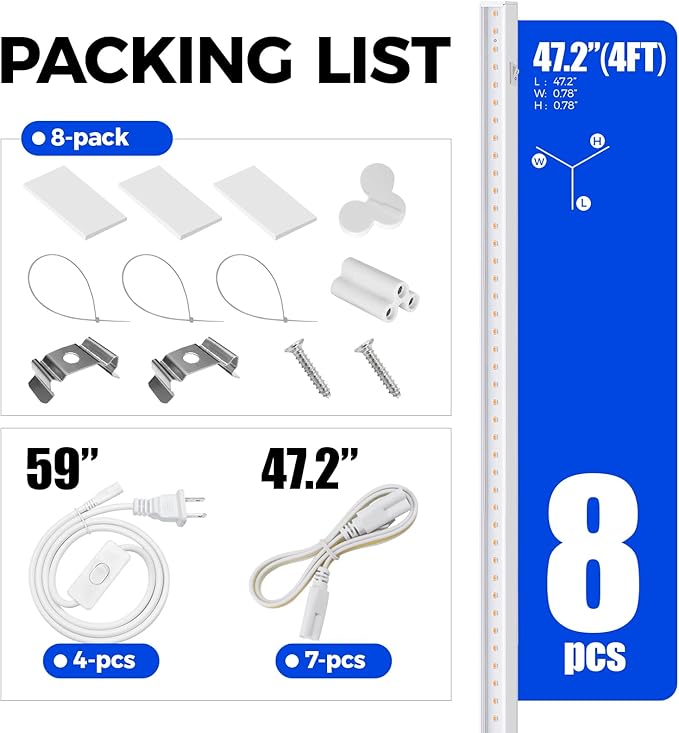 Barrina T5 Grow Lights, Full Spectrum, 4ft 160W (8 x 20W, 1000W Equivalent), LED Grow Light Bulbs, Plant Lights for Indoor Plants, Greenhouse, Plug and Play, Pinkish White, 8-Pack