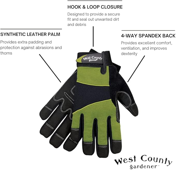 West County 013S/XL Men's Gloves –X-Large, Stem, Work Gloves with Four-Way Spandex Backing, Adjustable Cuff