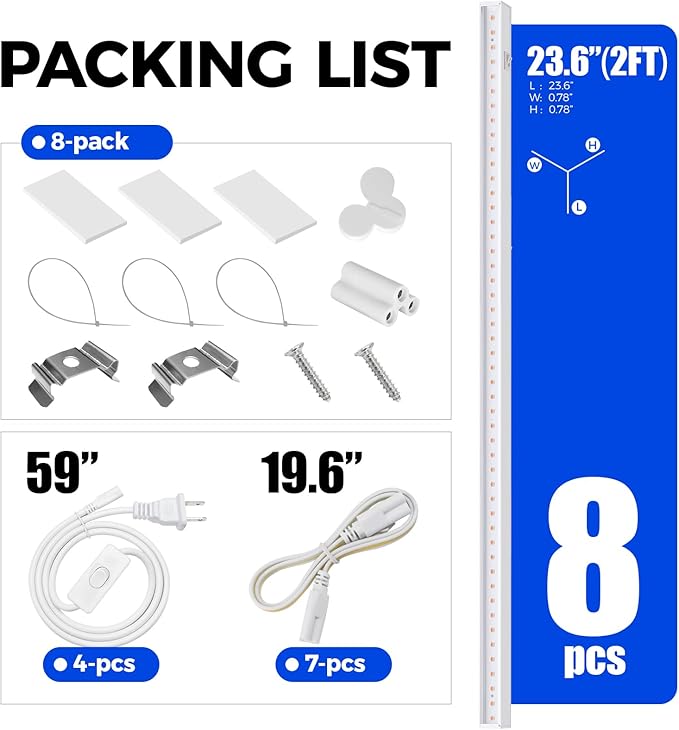 Barrina T5 Grow Lights, Full Spectrum, 2ft 80W (8 x 10W, 500W Equivalent), LED Grow Light Bulbs, Plant Lights for Indoor Plants, Greenhouse, Plug and Play, Pink, 8-Pack