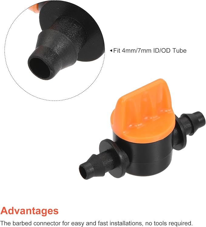 MECCANIXITY Micro Ball Valve 1/4" Barb Connector Shut Off Switch Plastic for Irrigation Drip Tube 2 Pack