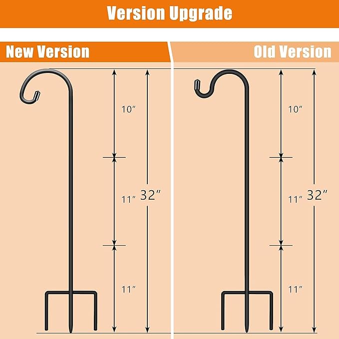 Gtongoko 32 Inch Shepherds Hooks for Outdoor 4 Pack Garden Hooks for Hanging Plants, Lanterns, Bird Feeders, Solar Lights, Mason Jars, Weddings Decor, Adjustable, Matte Black