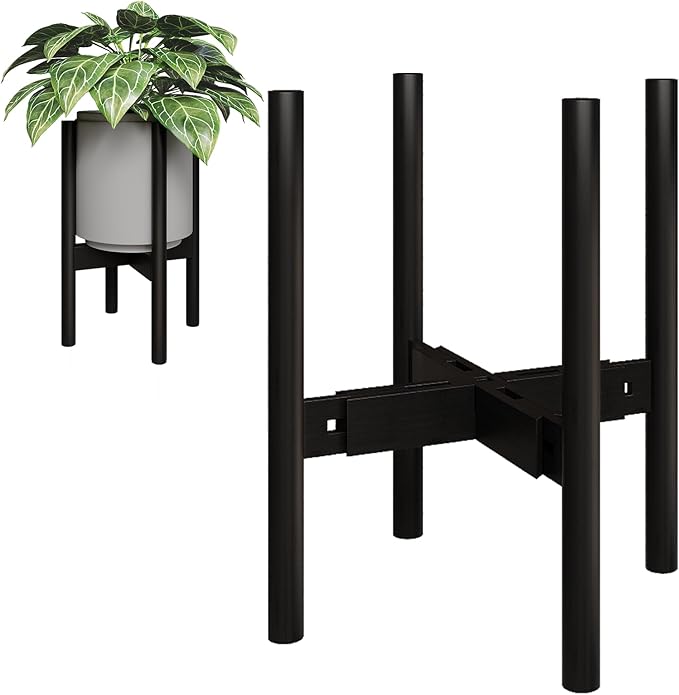 Adjustable Plant Stand Indoor, Bamboo Plant Holder 8 to 12 Inches, Small Corner Planter Stand for Indoor Plants, Single Floor Plant Stand for Living Room Balcony Bedroom, Pure Black