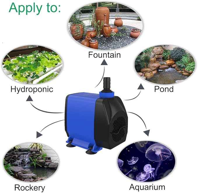 Submersible Pump 1056GPH (4000L/H 85W) Ultra Quiet with Dry Burning Protection 9.8ft Power Cord for Fountains, Hydroponics, Ponds, Aquariums & More…