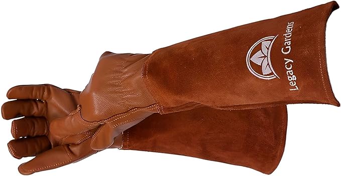 Thorn Resistant Leather Gardening Gloves for Men & Women – Long Gauntlet Rose Pruning Gloves with Forearm Protection for Pruning and Yard Work - Small Brown