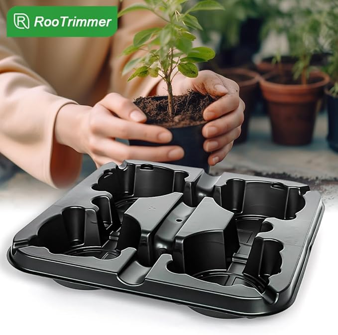 4 Cell Round Nursery Pot Tray for 5 Inch Pots, Thickened Sturdy Seedling Pot Shuttle Tray, Durable Nursery Pot Carrying Tray for Holding 5 inch Plastic Plant Pots (12.6" Square, 10-Pack)