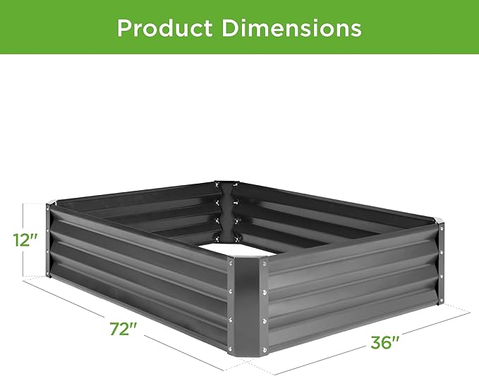 Best Choice Products 6x3x1ft Outdoor Metal Raised Garden Bed Box Vegetable Planter for Vegetables, Flowers, Herbs, and Succulents - Dark Gray