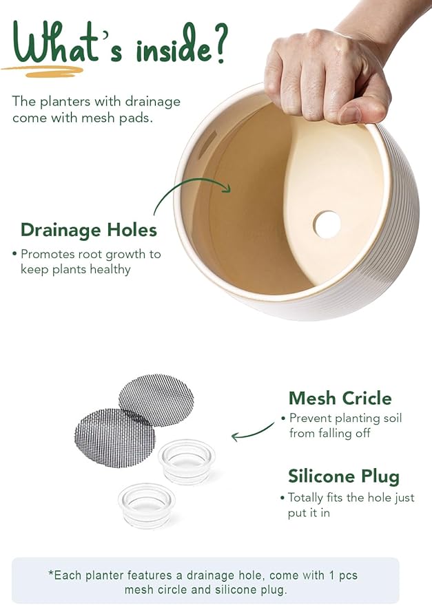 LE TAUCI Ceramic Plant Pots, 5.1 + 6.4 Inch Footed Pots for Plants, Modern Flower Pots for Home and Office, Indoor Planters with Drainage, Reactive Glaze White