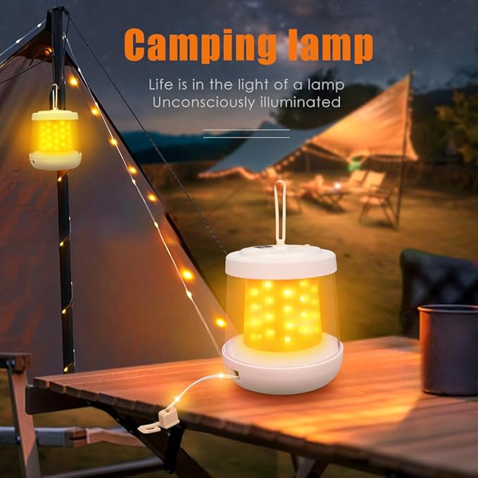 UniqueFire Portable 2 in 1 Camping Lantern,Camping String Lights Outdoor,Rechargeable LED Tent Lantern with Warm String Lights for Camping, Party, Garden and Yard Outdoor Decoration