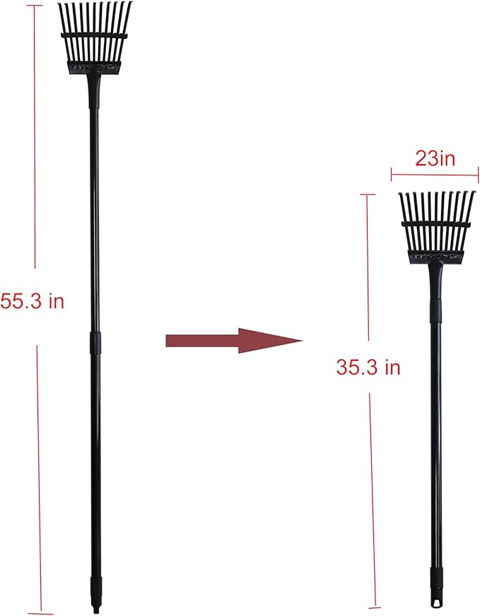 Kylin Gardening 3-Piece Rake Set - 30 Tine Poly Lawn Rake,24 Tine Steel Garden Rake,11 Tine Shrub Rake with Telescopic Steel Handle for Adult or Kids
