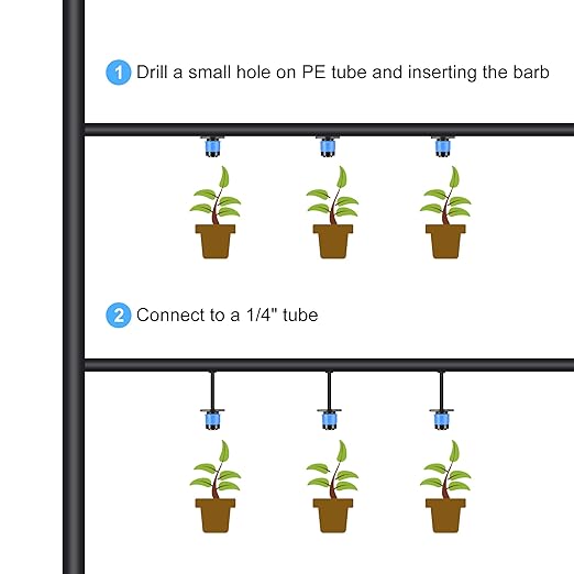 MECCANIXITY Drip Emitters Fan Shape Adjustable 360 Degree Blue for 1/4" Irrigation Tube Hose 10pcs