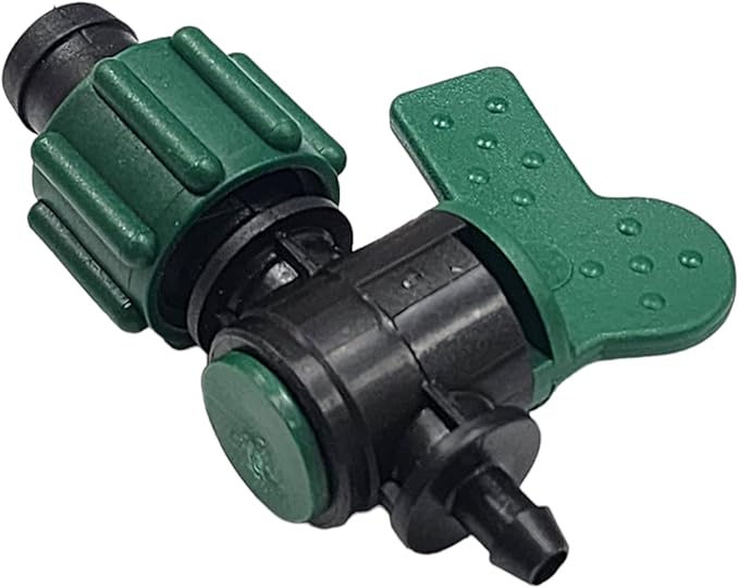 USA Made Premium Drip Tape 5/8" Tubing x 1/4" Barb Adapter Irrigation Connector Fitting With Shut Off Valve (5)