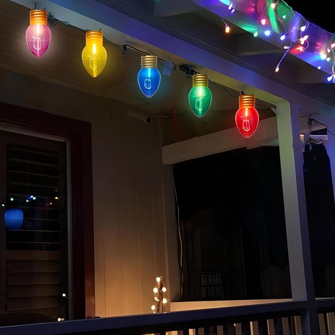 Jumbo Outdoor Christmas Lights,16FT C9 Jumbo Xmas String Lights Decorations Waterproof Hanging Lights with 10 Large Clear Multicolor Bulb for Outdoor Porch Patio Eave Xmas Roof Decoration