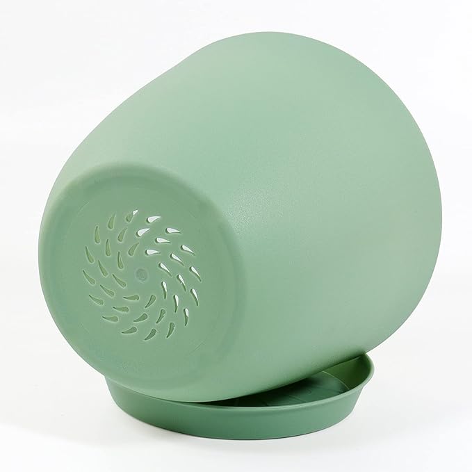 6inch 12Pack Plant Pots, Plastic Planter for Indoor Outdoor Flowers Plants, Green