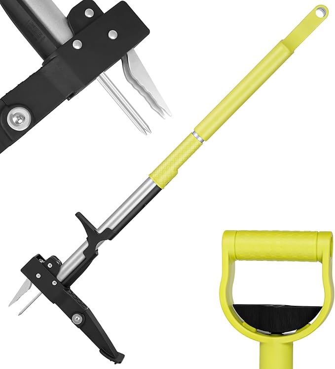 4-Claw Weed Puller Tool All-in-one with Long Handle Adjustable 39" to 47",Stand Up Weed Puller Tool for Yard, Gardening Weeding Tool Stainless Steel Claws, (No Assembly)
