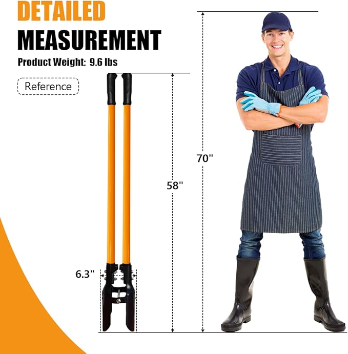 Post Hole Digger Tool, Heavy Duty Post Hole Digger with Fiberglass Handle, 58 Inches