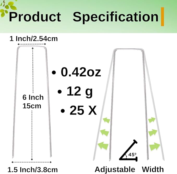 【25 Pieces】 Landscape Staples, 6 Inch Garden Staples Galvanized Landscape Stakes, Heavy Duty U-Shaped Pins Stakes for Securing Weed Fabric Barrier, Ground Cover, Dripper Irrigation Tubing