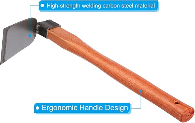 PATIKIL 15" x 3" Hoe Garden Tool, Carbon Steel Anti-Rust Garden Hoe with Wood Handle Welded for Loosening Soil Weeding Digging, Grey/Yellow