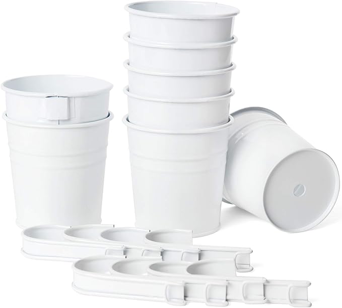 Dahey 10 Pcs Hanging Flower Pots Metal Iron Bucket Planter for Railing Fence Balcony Garden Home Decoration Flower Holders with Detachable Hooks, White, 4 Inches