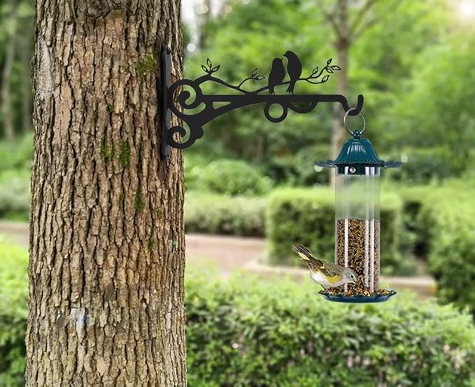 Multipurpose Hanging Basket Plant Brackets Outdoor Indoor, Heavy Duty Solid Steel Plant Hangers, Wall Mounted Lantern Hooks for Garden Plants Flower Light Bird Feeder, Pack of 2 Black