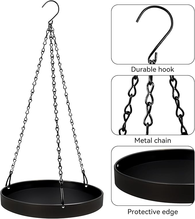 Plant Hanger Indoor Outdoor, Hanging Planter Baskets for Outdoor Indoor Plants, Hanging Plant Holder, Hanging Tray for Plants, Metal Window Plant Hanger, Black Hanging Plant Shelf, 3 Pack