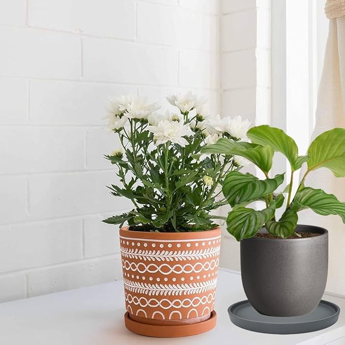 4 Pack Ceramic Plant Saucer Pot Tray 4 Inch, Planter Saucers 4 5 6 7 8 9 10 11 12 13 Inch for Indoors Outdoor, Durable Sturdy Flower Drainage drip Water Tray for Glazed Pots Base (4.7 Inch-Grey)