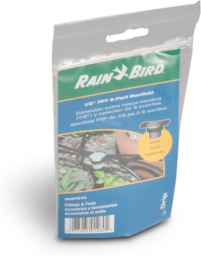 Rain Bird MANIFRE6S Drip Irrigation 6-Port Manifold, Unregulated Free Flow