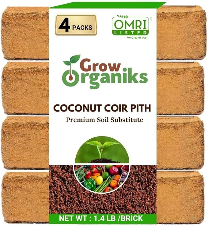 4 Pack Premium Coco Coir Brick for Plants | 100% Organic Compressed Coconut Coir Bricks Starting Mix, Coco Coir Fiber Coconut Husk for Planting, Gardening, Potting Soil Substrate, Herbs, 1.4 LB/Brick