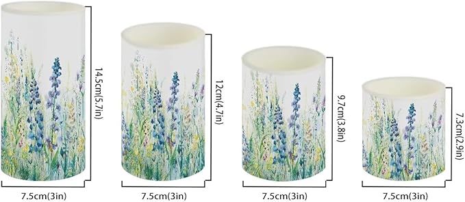 Flameless Candles Battery Powered LED Candles with Remote Timer Color Changing Control for Indoor Outdoor Home Table Beach Wedding Decoration Set of 4, Blue Green Floral