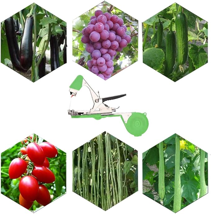 Plant Tying Machine Tape Tool for Tomatoes Peppers Grapes Cucumbers and Vining Vegetables Quickly and Easily Tie, Great for Gardeners Farmers, with Tapes, Spare Parts, Staples - Green