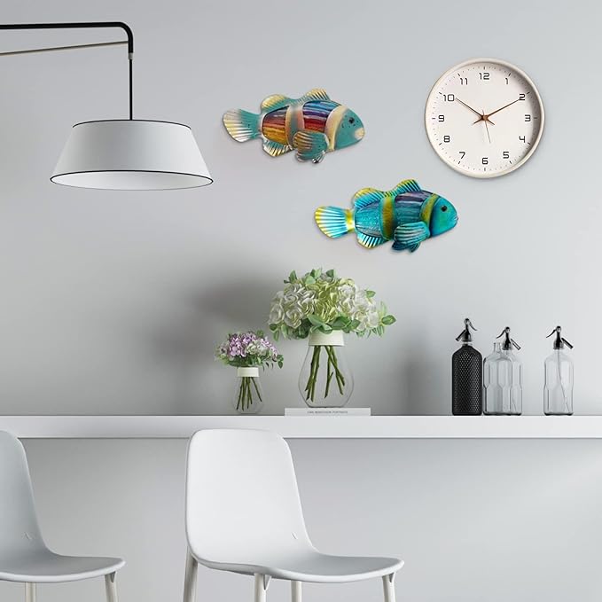 LIFFY Metal Fish Wall Decor - Outdoor Metal Wall Art - Coastal Wall Decor - Hanging Decoration for Garden, Fence, Living Room, Bedroom | Wall Art (11.8", 2 pcs)