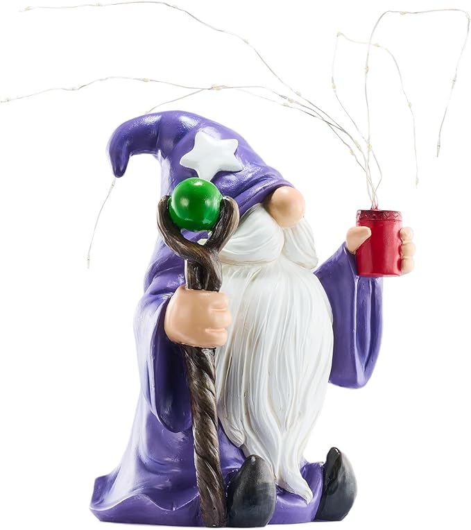 Resin Gnome Statue Outdoor Decor Waterproof Firework Solar LED Lights Gnome Garden Sculpture Decorations for Outside Lawn Patio Yard Ornament Gifts (Gnome)