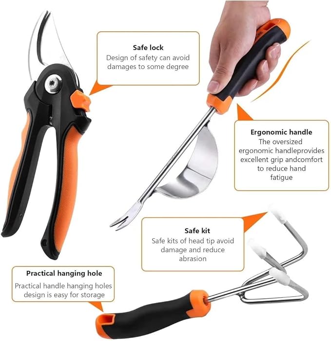 Garden Tool Set, 9 Pcs Stainless Steel Heavy Duty Garden Tool, Gardening Tools with Water Proof and Never Mould Tote, Gardening Gifts for Men and Women