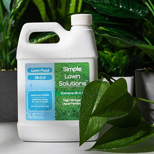 Maximum Green & Growth- High Nitrogen 28-0-0 NPK- Lawn Food Quality Liquid Fertilizer- Spring & Summer- Any Grass Type- Simple Lawn Solutions - Concentrated Quick & Slow Release Formula (1 Quart)
