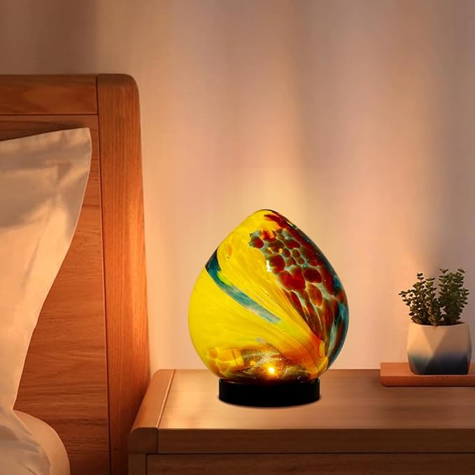 Table Solar Lantern Outdoor Waterproof LED 6.7" Glass Solar Garden Lights Table Solar Lamp for Indoor Patio Porch Yard Decor Gardening Gifts for Women(Red Yellow)