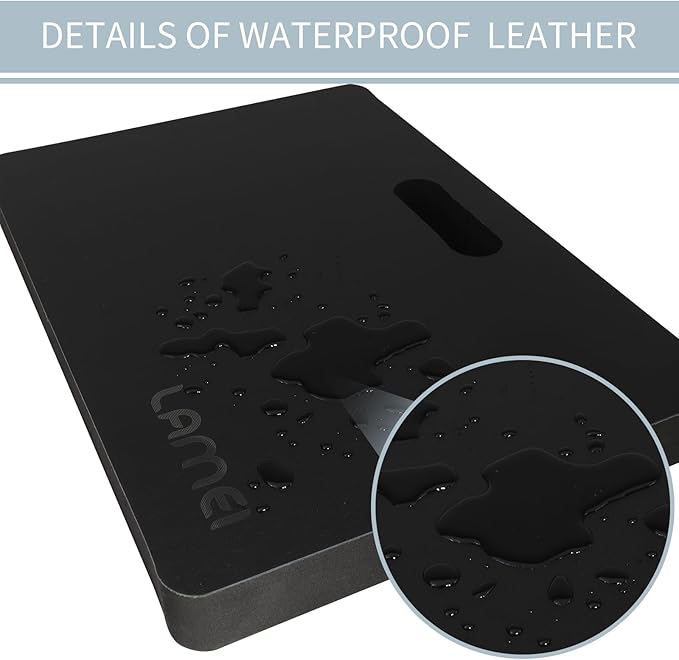 Thick Garden Kneeling Pad, with Waterproof Leather Surface, Non-Slip High Density POE, High Resilience, Lightweight, Double-Sided Use Cushion for Gardening, Yoga, Housework (Black)