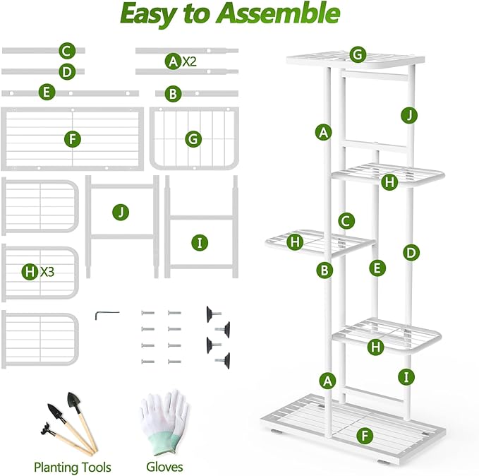 5 Tier 6 Potted Plant Stand Indoor with Gardening Tools and Gloves, Upgraded Corner Tall Metal Plant Shelf Organizer Outdoor, Multiple Flower Pot Holder Display Rack (5 -Tier White)
