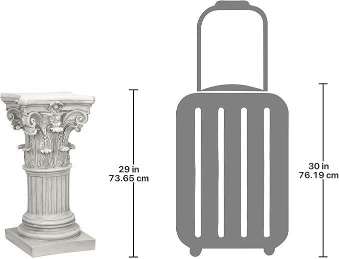Design Toscano Corinthian Pedestal Column Plant Stand, Medium 29 Inch Tall, Cast Stone Resin, Antique Stone Finish