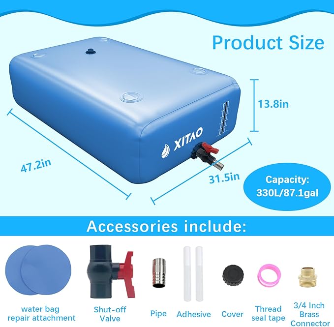 XITAO 87Gal Large Capacity Water Storage Bladder Containers w/Water Level Indicator Portable Foldable Emergency Water Tank Bag for RVs, Drought Resistance, Fire Prevention, Agricultural Irrigation