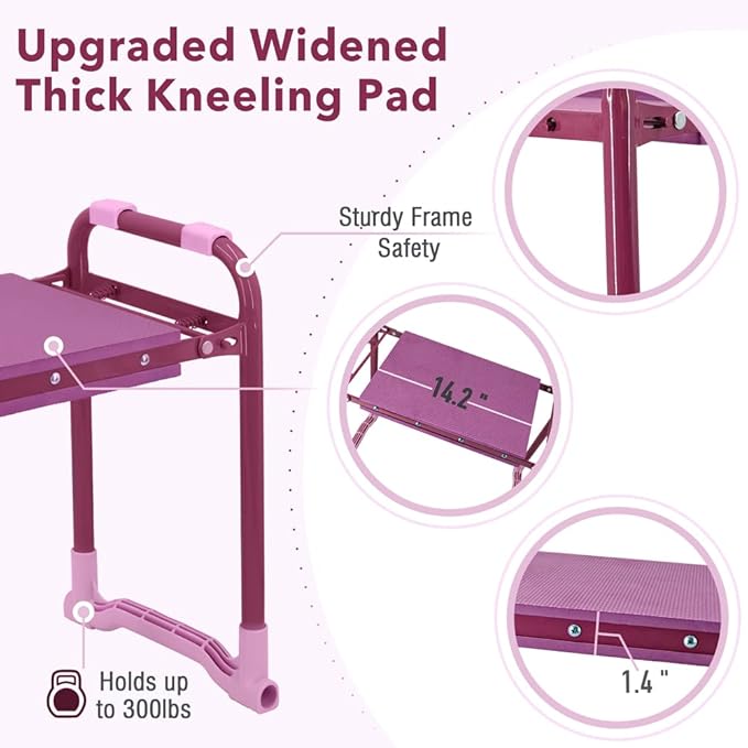 Colwelt Garden Kneeler Upgraded, Garden Kneeler Stool with Rugged & Sturdy Steel Frame, Garden Seat and Kneeler Bench with Tool Pouch, EVA Foam Pad Protects Your Knees(Purple)
