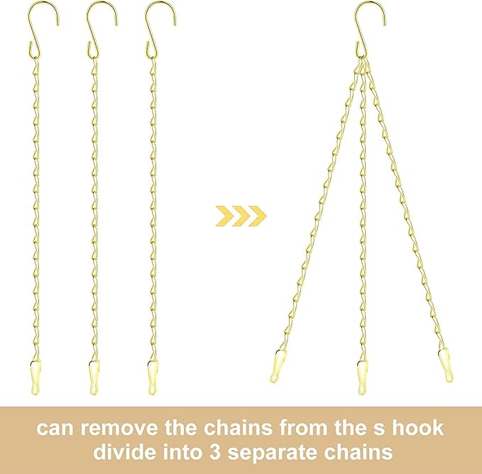 RIFNY Gold Hanging Chains with Hooks, 10 Pieces 20 Inch Chain for Hanging Bird Feeders Planters Baskets Billboards Lanterns Wind Chimes Ornaments Outdoor/Indoor Use (20 inch 10pcs)