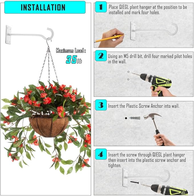 10inch Heavy Duty Plant Hangers Outdoor or Indoor Bird Feeder Hanger Shepherd Hooks 2pcs White Metal Wall Hook for Hanging Plant Bracket, Lantern, Flower Basket, Wind Chimes