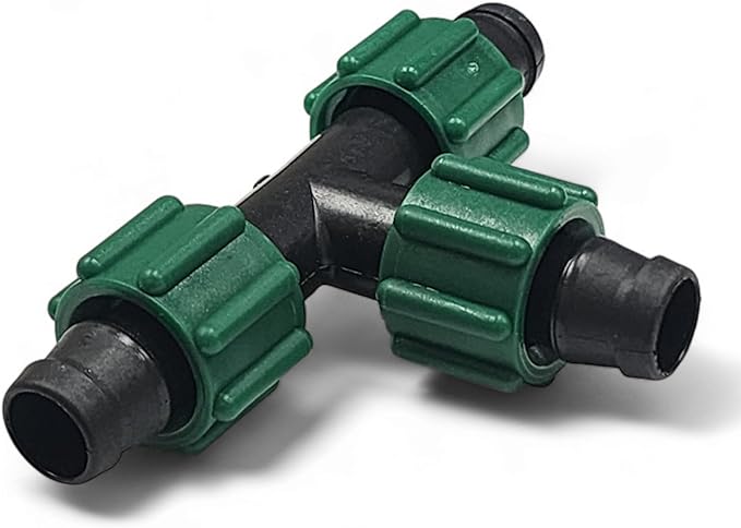 USA MADE - 5-PACK PREMIUM Drip Tape Irrigation Tubing 3 Way TEE Coupling (5/8" - 1/2" or .625" - .645") Universal Perma-Loc Connector Barbed Locking Fitting - Fits All Brands 16mm Drip Tape AG Tubing