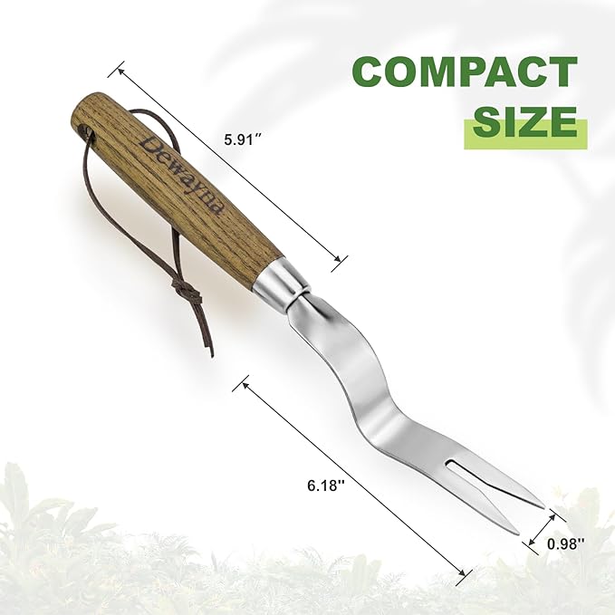 Weed Puller Tool, Hand Weeder with Good Leverage for Easy Pulling Weeds, Heavy Duty Stainless Steel Dandelion Puller Tool, Weed Digger Fork with Comfortable Wood Handle for Removal Dandelion crabgrass