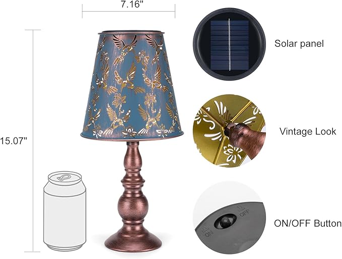 pearlstar Solar Table Lamps Bedside Lamps - Hummingbird Garden Waterproof Cordless Solar Table Lamps for Patio Garden Pathway Yard