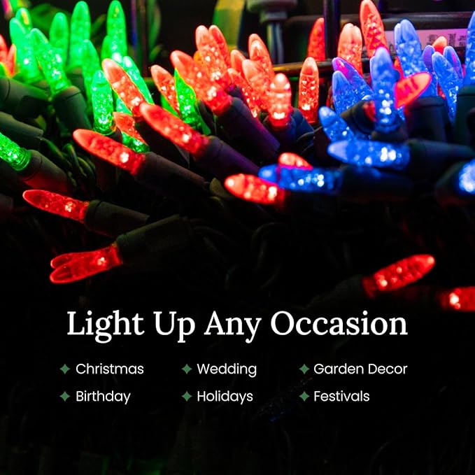 Pro Christmas M5 LED Holiday Lights - 100 Bulbs, 33.3ft - Professional Grade Indoor Outdoor Diamond Cut Sparkle Light Strings for Home Decorations and Christmas Trees - Red
