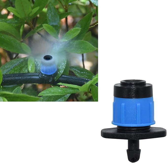 Juzizj 100 Pack Adjustable Irrigation Drippers 1/4 Inch Emitter Dripper 360 Degree Full Circle Pattern Water Flow Drip Emitter Micro Drip Irrigation Sprinklers for Home Garden Lawn(Blue)
