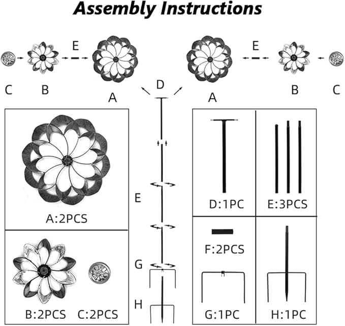 VEWOGARDEN 360° Outdoor Metal Wind Spinners Kinetic Wind Sculptures & Spinners for Yard Garden Lawn Patio Decorations, Gray & Bronze