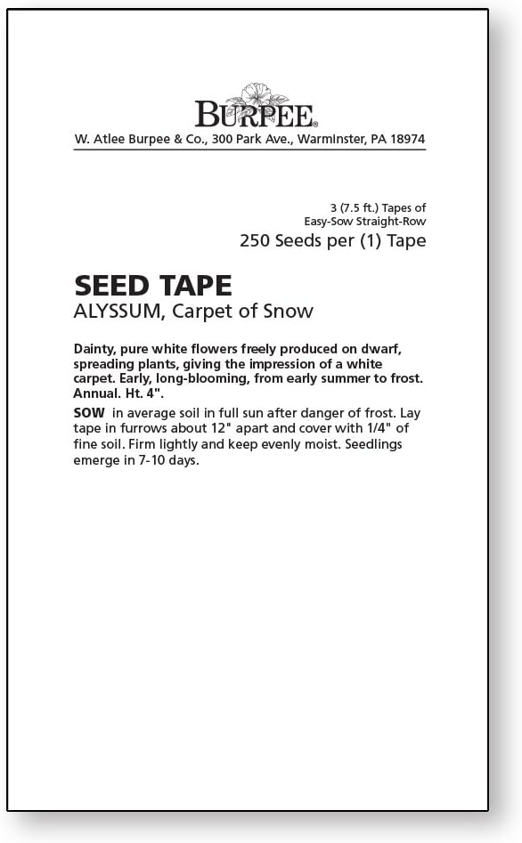 Burpee Carpet of Snow Alyssum Seed Tape 250 per tape