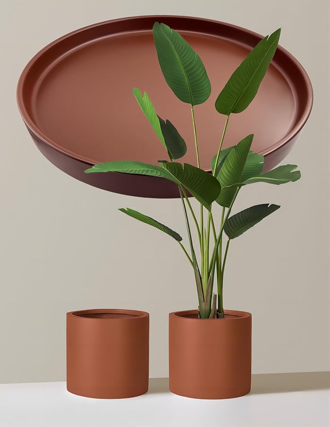 4 Pack Ceramic Plant Saucer Pot Tray 4 Inch, Planter Saucers 4 5 6 7 8 9 10 11 12 13 Inch for Indoors Outdoor, Durable Sturdy Flower Drainage drip Water Tray for Glazed Pots Base (4.7 Inch-Brown)