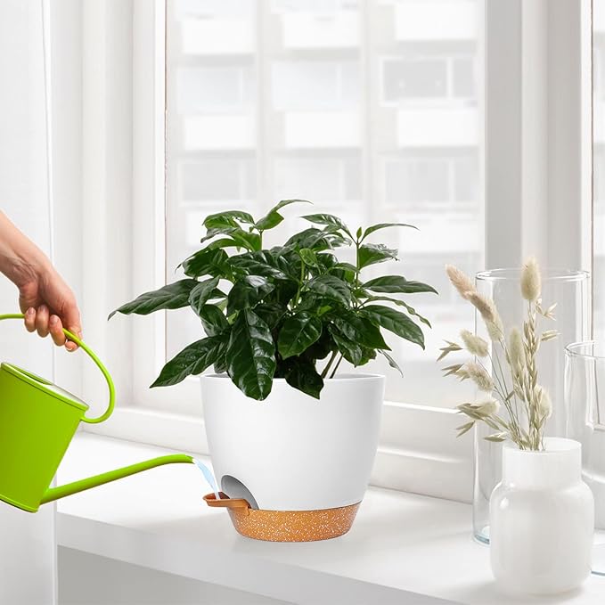 GARDIFE Plant Pots Set of 2 Pack 8 inch,Planters for Indoor Plants with Drainage Holes, Modern Decorative Flower Pots for All House Plants, Flowers, White